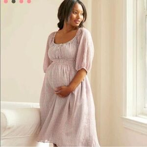 HATCH Collection Maternity The Briar Dress “Sky Blue Dash Dot” Smocked & Pockets